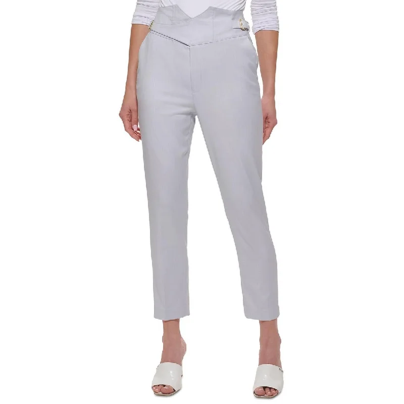 High-waisted tight trousers for women with flare leg and retro aesthetic -DKNY Womens High Rise Belted Trouser Pants