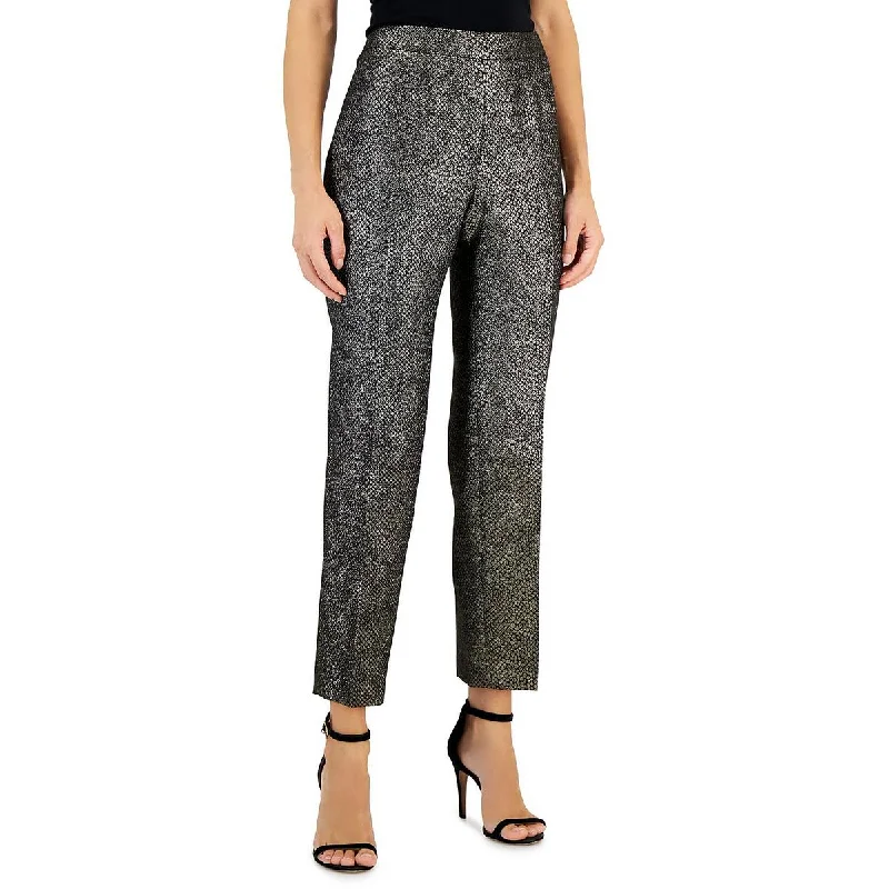 Fashion-forward tight trousers for women with metallic sheen and edgy design -Kasper Womens Foil Cropped Ankle Pants