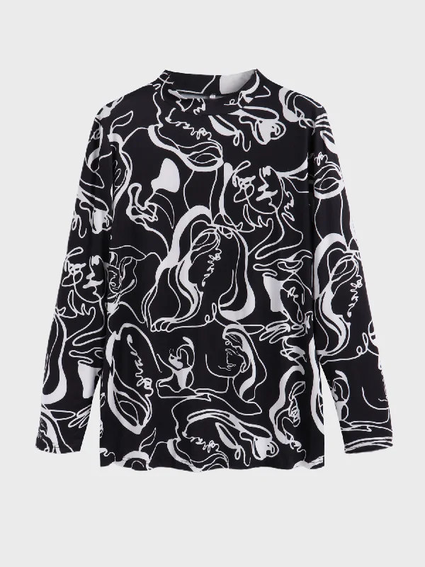 Blouses for Maternity Wear -Midsize Pattern Print Long Sleeve T-shirt