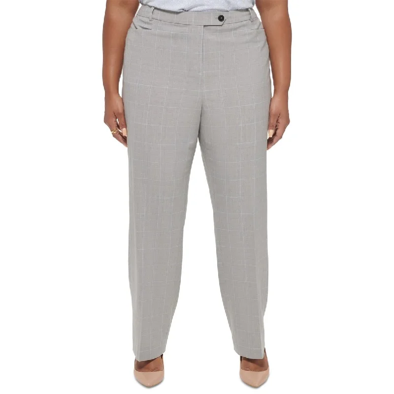 Tight business trousers for men with sharp, professional cut for office wear -Calvin Klein Womens Plus Plaid Straight Legs Trouser Pants