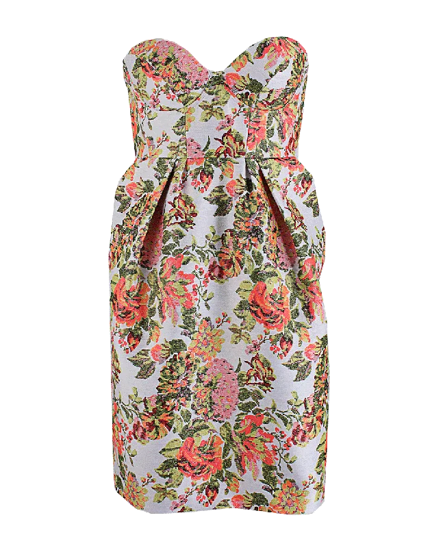 White Dresses for Pure Look -Bustier Jacquard Floral Dress