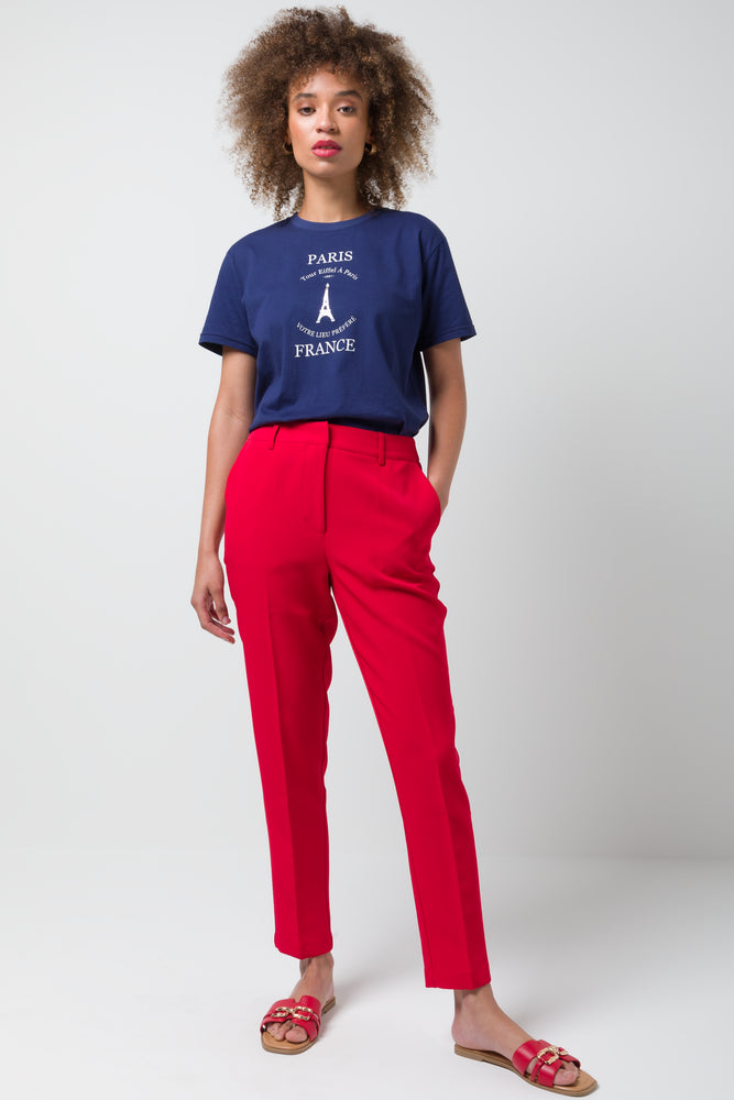 Tight trousers for women with leather accents and modern, bold design -Slim Leg Pants Red