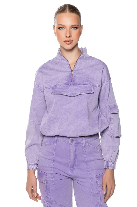 Dress Shirts for Formal Look -LAVENDAR DREAMS COLLARED OVERSIZED SWEATSHIRT