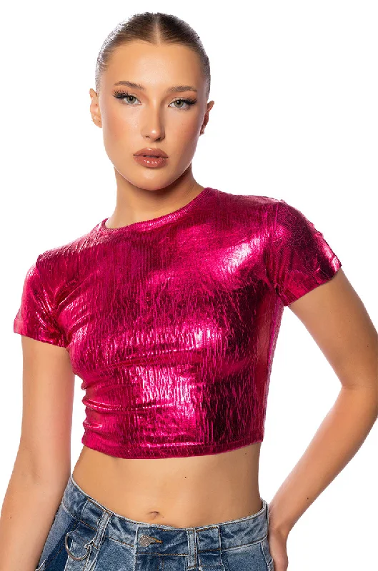 Silk Blouses for Elegant Look -ARIES METALLIC RIB SHORT SLEEVE T SHIRT