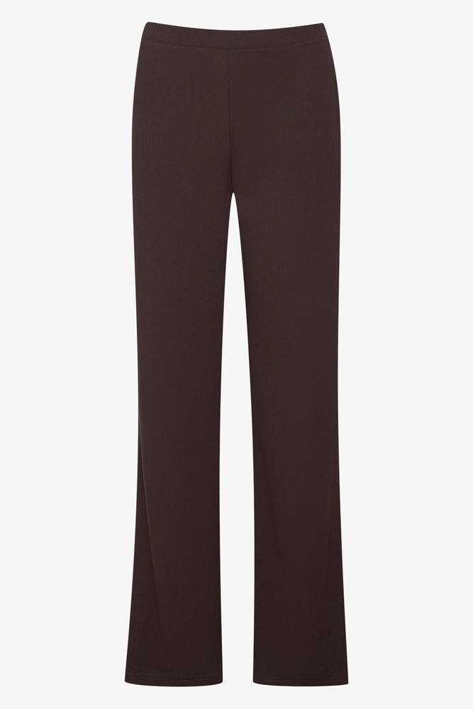 High-waisted tight trousers for women with flare leg and retro aesthetic -Crepe Scuba Wide Leg Chocolate