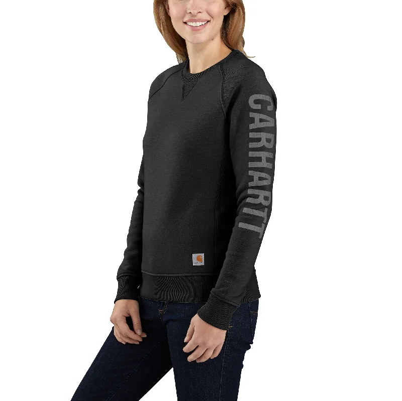 Waterproof Blouses for Rainy -Relaxed Fit Midweight Crewneck Block Logo Sleeve Graphic Sweatshirt