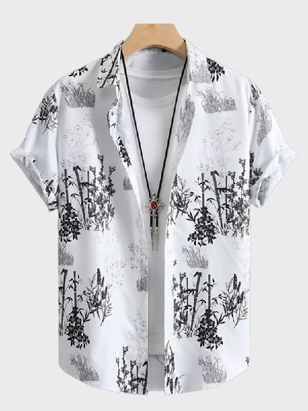 Tall Blouses for Long Body -Bamboo Leaves Print Men's Shirt