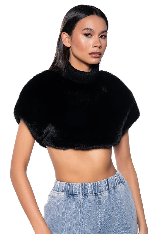 Punk Blouses with Spikes -CARISSA MOCK NECK CROPPED FUR SHIRT