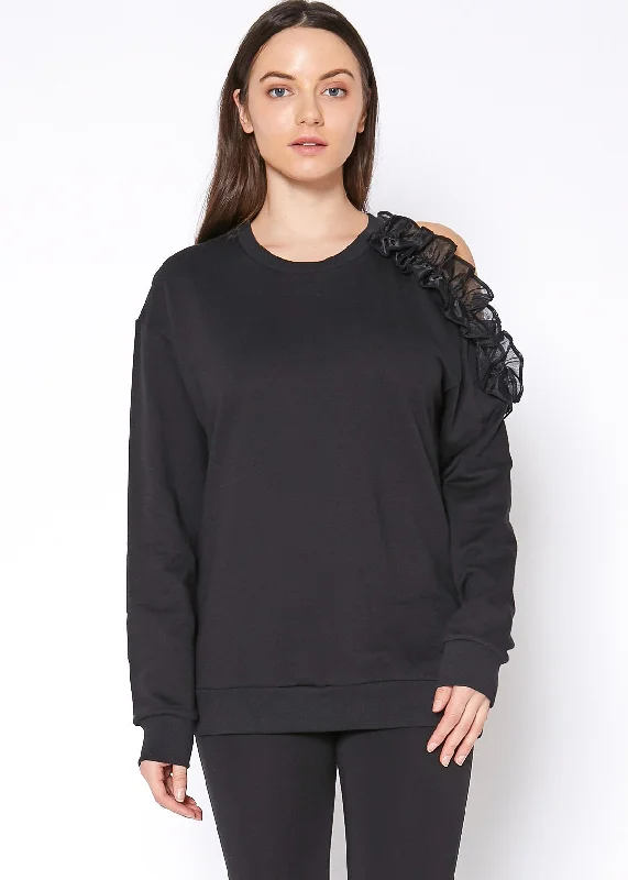 Gothic Blouses with Dark Tone -Women's One Shoulder Detail Sweatshirt