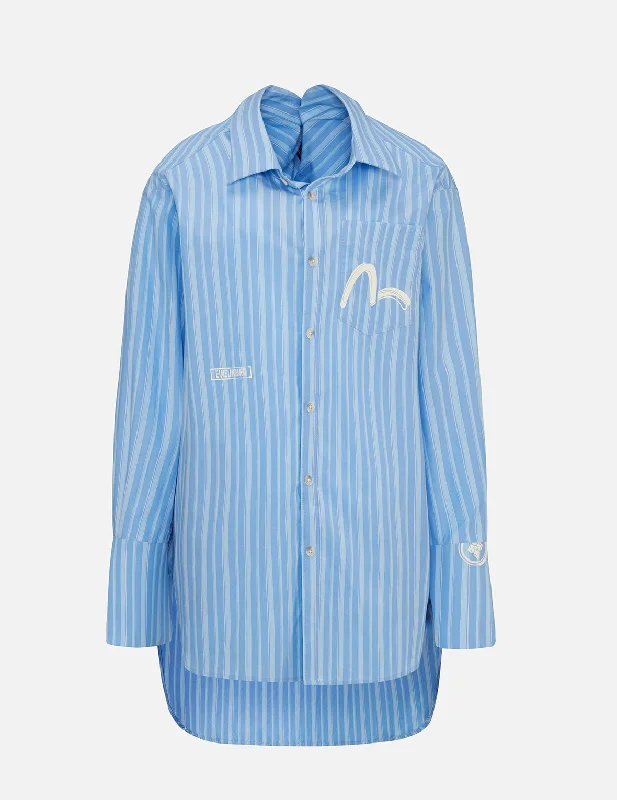 Tunic Blouses for Oversized -Drape Collar Pinstripe Shirt