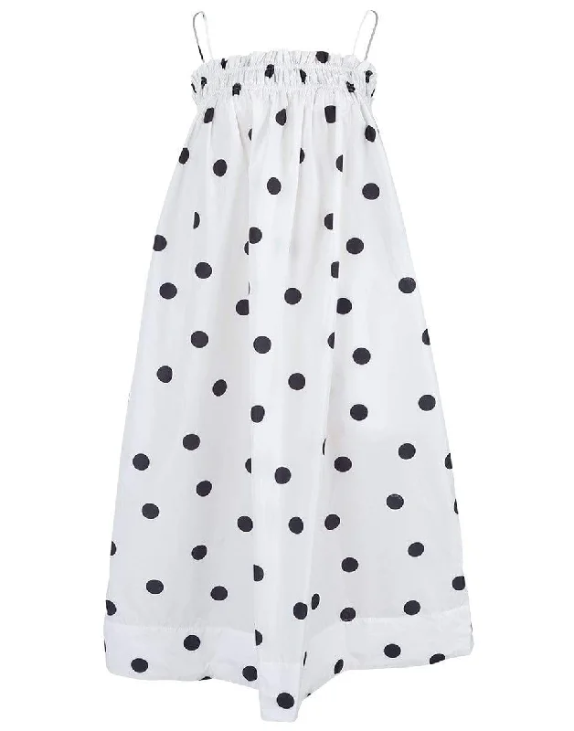 Retro Dresses for Throwback -Egret Polka Dot Strap Dress