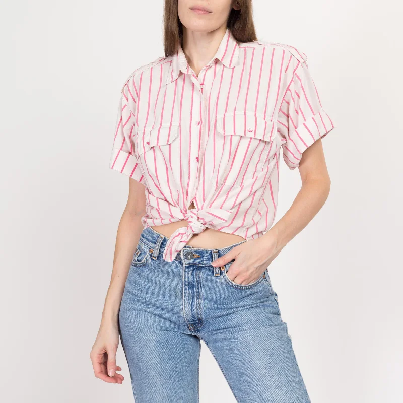 Cotton Shirts for Comfort -Medium 80s Pink & White Striped Cotton Shirt