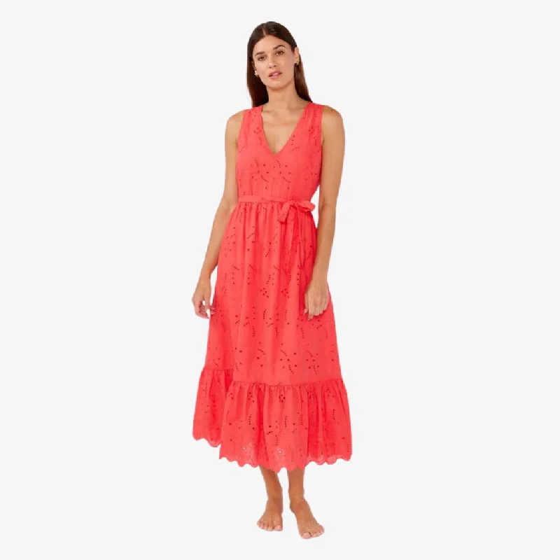 Wrap Dresses for Adjustable -Sweetpea Eyelet Midi Dress (Coral)