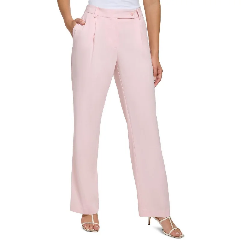 Tight trousers for women with elastic waistband for comfortable all-day wear -DKNY Womens Extended Tab Pleated Straight Leg Pants