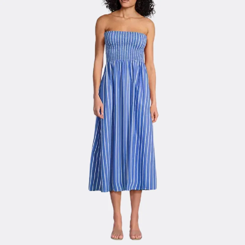 Spandex Dresses for Flexible -Madella Midi Dress (Ocean Blue Adia Stripe)