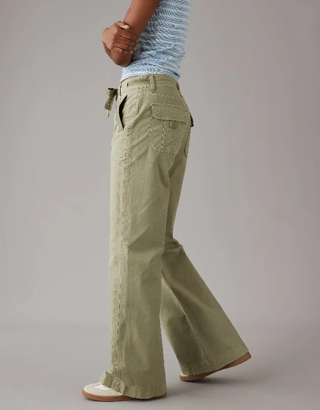 Tight trousers for women with side slits and ankle-length design for chic style -AE Low-Rise Baggy Flare Pant