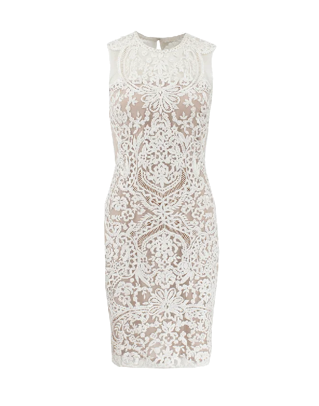 Flared Dresses for Retro -Embroidered Fit Illusion Neck Cocktail Dress