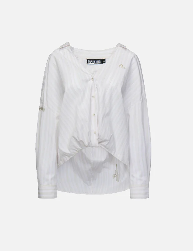 Pleated Blouses for Texture -Seagull Appliqué Pinstripe Shirt