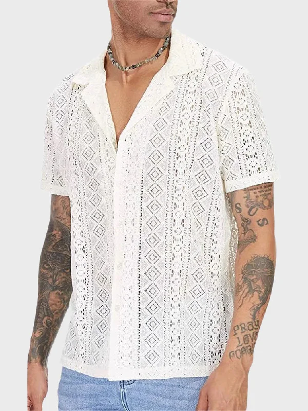 Short Sleeve Blouses for Summer -Transpare Lace Men's Summer Shirt