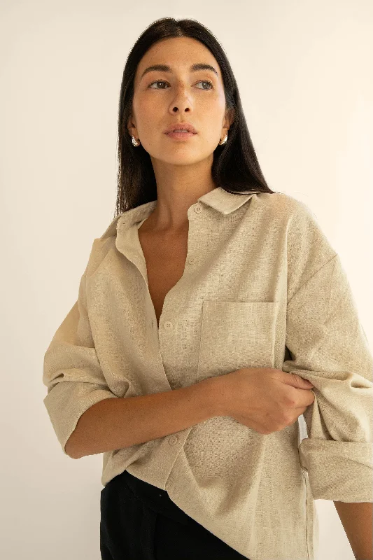 Tarnish Resistant Blouses for Long -LINEN BLEND SHIRT