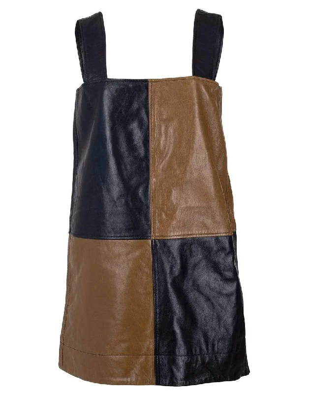 Vintage Dresses for Nostalgia -Colorblock Lamb Leather Dress