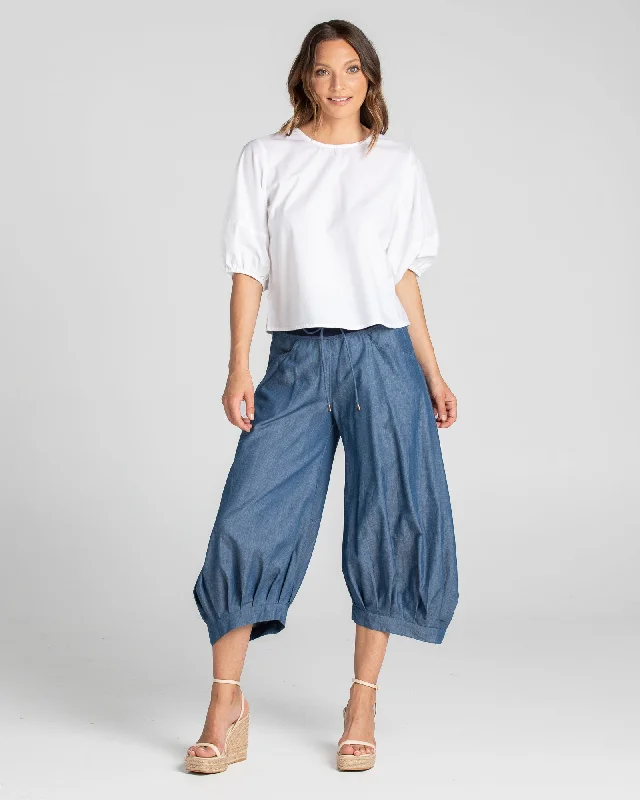 High-rise tight trousers for women with pleated front and classic look -Boom Shankar Guru Pant Blue Chambray