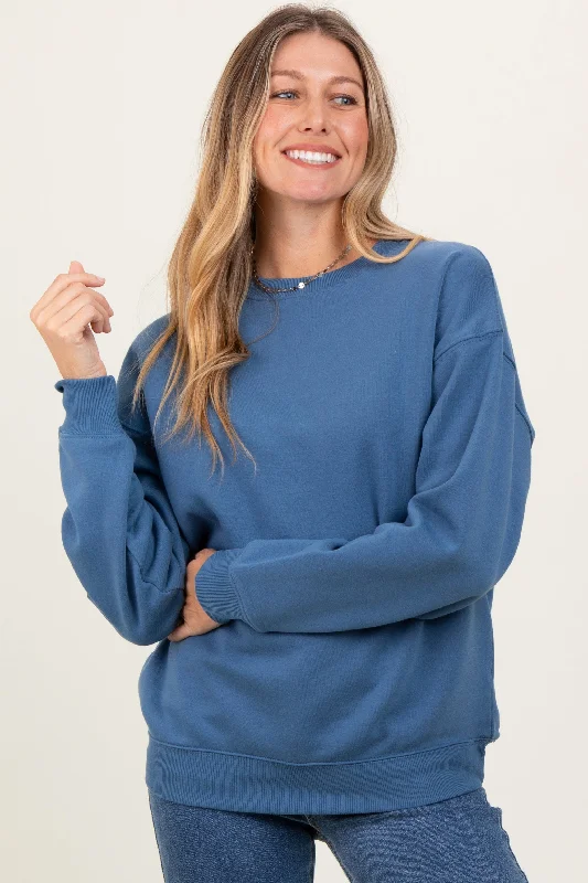 Sleeveless Blouses for Coolness -Denim Basic Fleece Crewneck Sweatshirt