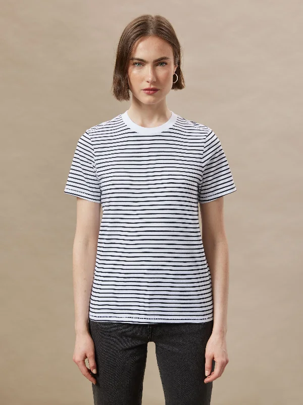 Lightweight Blouses for Easy -The Striped Essential T-Shirt in White