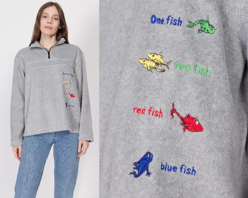 Polo Shirts for Sporty Look -Large 90s Dr Seuss One Fish Two Fish Fleece Sweatshirt