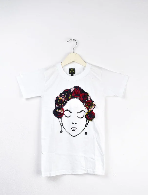 Polo Shirts for Sporty Look -Aimas Flower Crown neck Tee shirt with girl image and adire flower crown