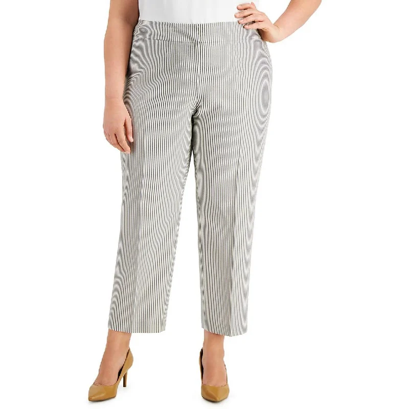 Stretchy knit tight trousers for women with soft fabric and relaxed fit -Kasper Womens Plus Striped Slim Fit Ankle Pants