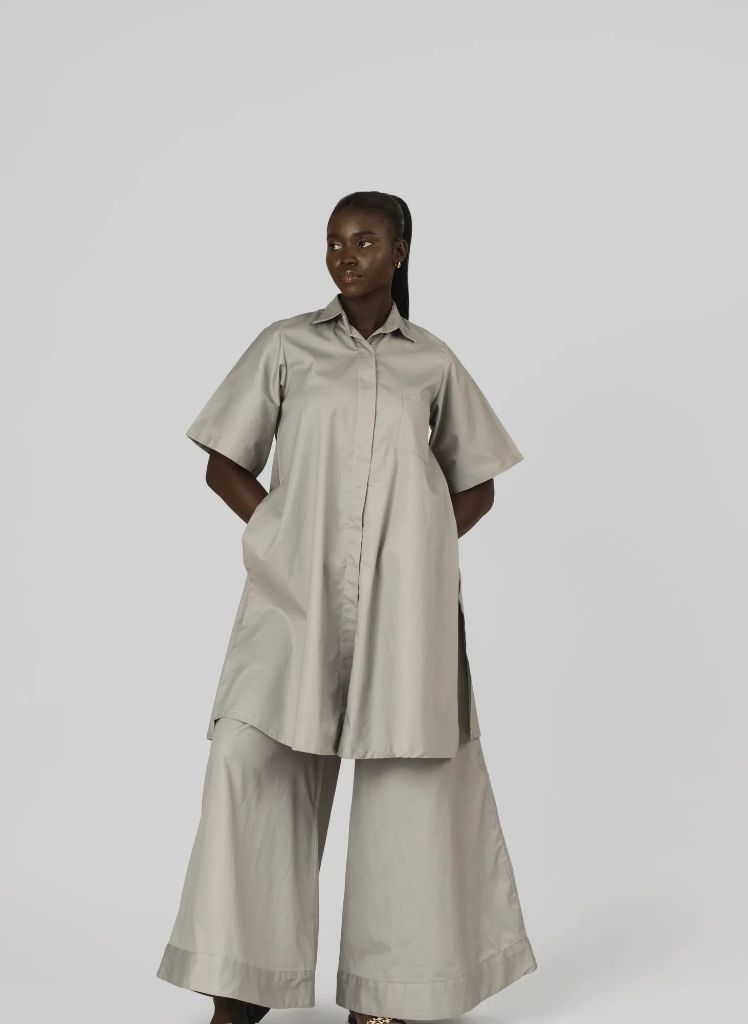 Crop Blouses for Youthful -M.O.T Tilla set, Button down shirt & wide leg pants