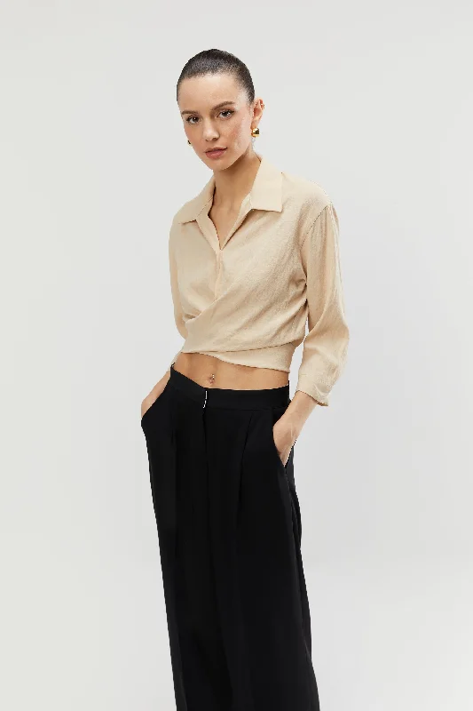 High Neck Blouses for Modest -CROPPED SHIRT WITH WRAP TIES