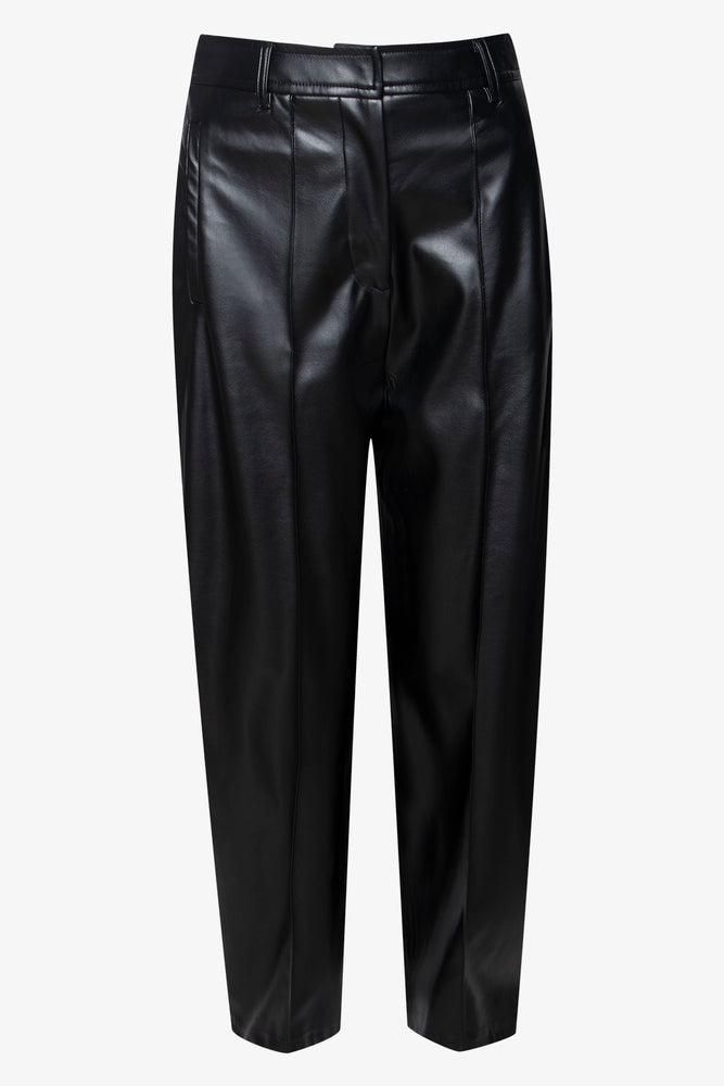 High-waisted tight trousers for women with pleated front and polished design -Pants Black