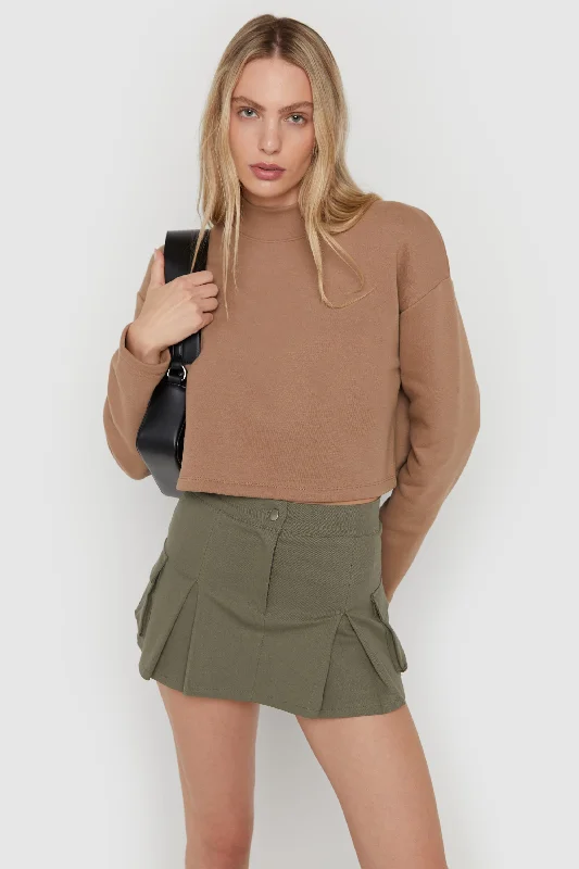 Long Sleeve Blouses for Coverage -CROPPED MOCK NECK SWEATSHIRT