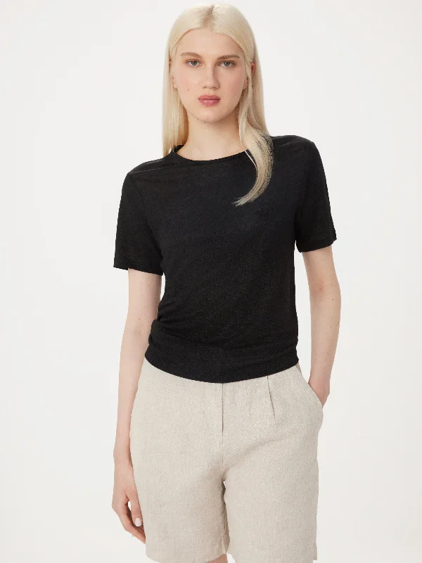 Screw Back Blouses for Security -The Fluid Linen T-Shirt in Black