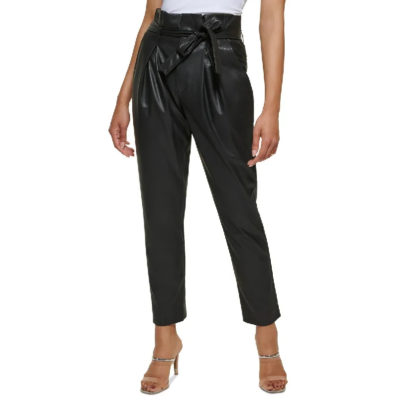 Slim-fit tight trousers for men with comfortable stretch material for daily wear -DKNY Womens Faux-Leather High-Rise Ankle Pants