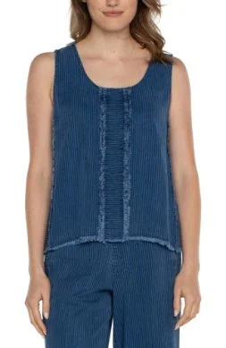 Casual Shirts for Everyday -Liverpool Indigo Sleeveless Scoop Neck Shirt