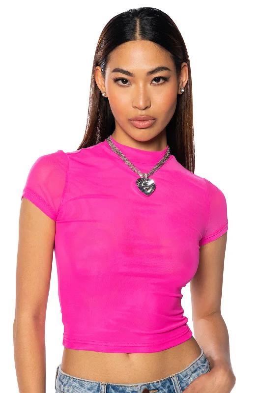 Resort Blouses for Holiday -PAXTON MESH SHORT SLEEVE TSHIRT IN PINK