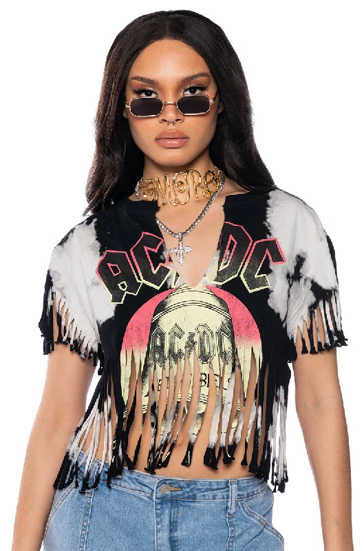 Detachable Blouses with Parts -AC DC CROPPED FRINGE TSHIRT