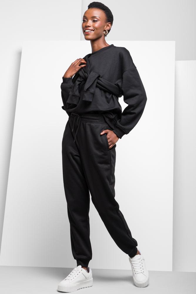 Tight trousers for women with decorative buttons and flattering silhouette for day wear -Jogger Trackpants With Rib Waist Black