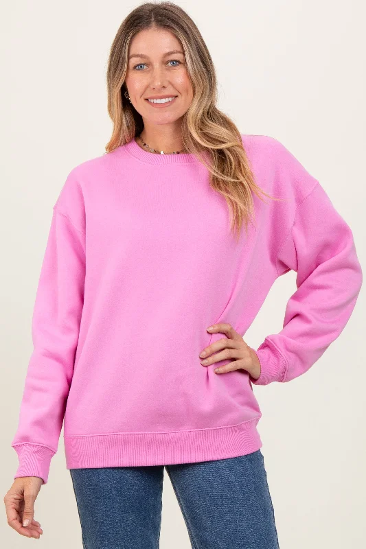 Ruffled Blouses for Girly -Pink Basic Fleece Crewneck Sweatshirt