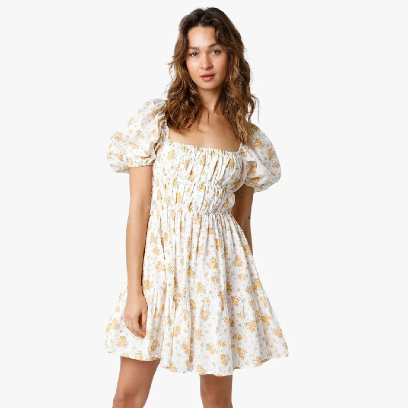 Printed Dresses with Patterns -Hadley Dress (White Marigold)