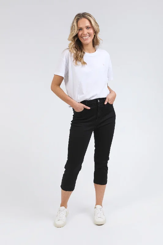 Designer tight trousers for women with unique stitching and high-fashion appeal -Elm Mollie Capri Jean Black Wash