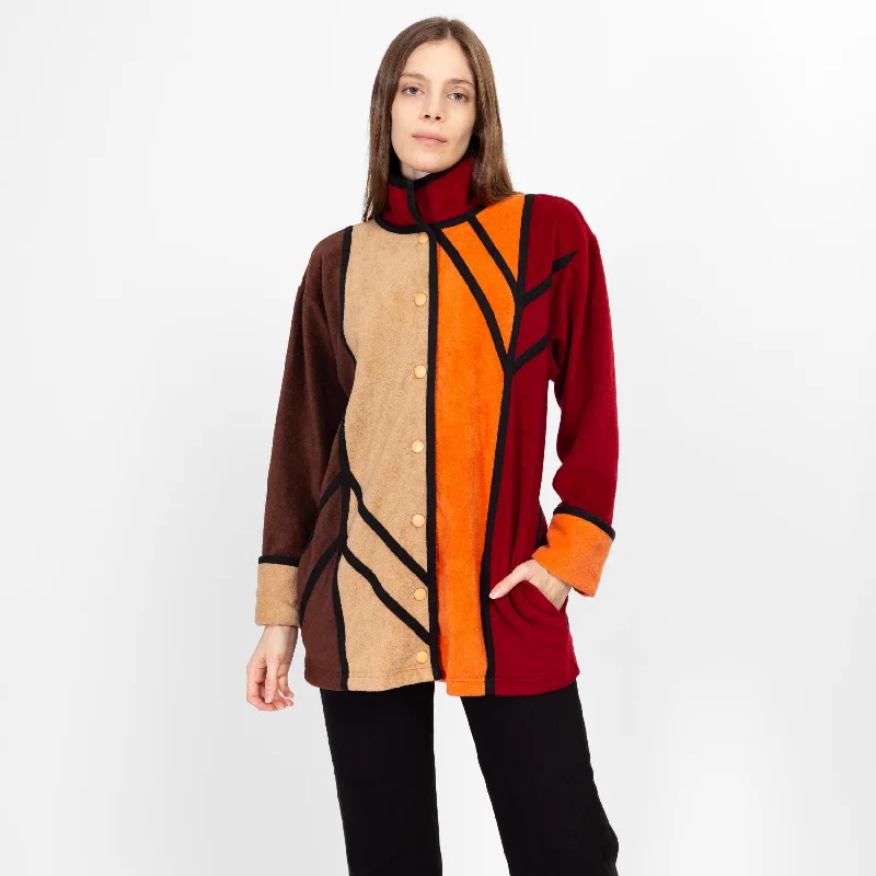 Retro Blouses for Throwback -Sm-Med 90s Color Block Fleece Sweatshirt