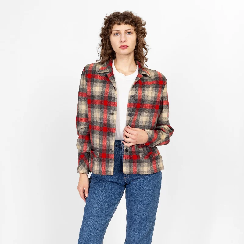 Heavy Duty Blouses for Durable -Medium 1950s Red Plaid 49er Shirt Jacket