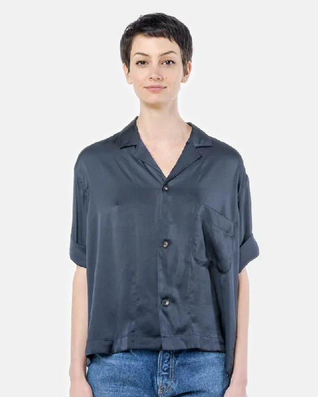 Lace Blouses for Delicate -Boyfriend Pajama Shirt in Navy