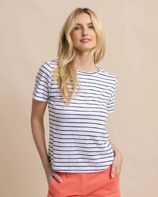 Tarnish Resistant Blouses for Long -Sun Farer Stripe Crewneck T-Shirt