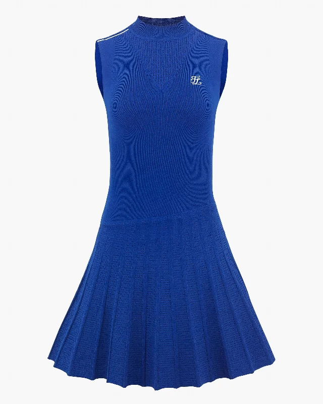 Christmas Dresses for Holiday -Sleeveless punching knitted golf dress - Blue