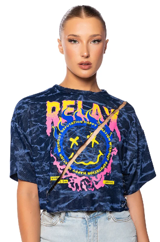 Floral Blouses for Romantic -RELAX SMILEY GRAPHIC T SHIRT